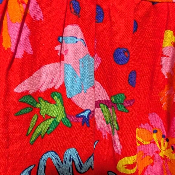 Maison d'Amelie Womens Size S Red Tropical Print Linen Rayon Pull On Midi Skirt - Picture 6 of 9